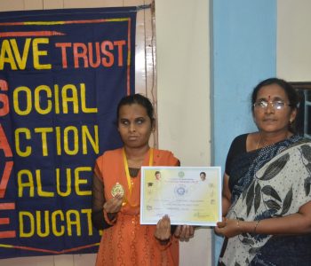 Nagalakshmi holding Certificate with Mary Indira